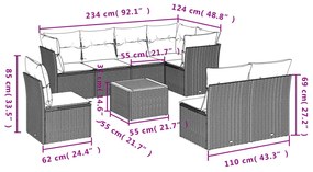 9 részes fekete polyrattan kerti ülőgarnitúra párnákkal