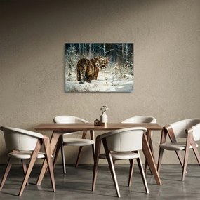 Kép - tigris a havas erdőben, olajfestmény (üvegen) (70x50 cm)