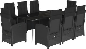 vidaXL 9 részes fekete polyrattan kerti étkezőgarnitúra párnákkal