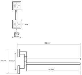 SAPHO XQ405 X-Square dupla törülközőtartó 42 cm,króm