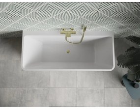Mexen Volta, szabadon álló fali kád 150 x 75 cm, fehér-fekete, arany matt túlfolyó, 51131507575-55