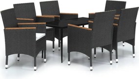 vidaXL 7 részes fekete kerti étkezőgarnitúra párnákkal