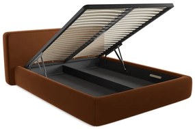 Terrakotta színű kárpitozott ágyneműtartós franciaágy ágyráccsal 160x200 cm Kiana – Makamii