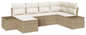 6 részes Kert Sofaszett Párnákkal - Bézs Poli Rattan