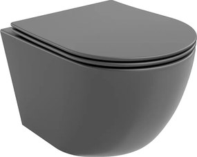 Mexen Lena rimless WC csésze lassan süllyedő vékony duroplast deszkával, sötét szürke matt - 30224071