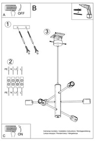 Csillár zsinóron DUOMO 6 6xE27/60W/230V fekete