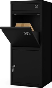Csomag- és levélszekrény, csomagbox, fém, kültéri, zárható, fekete PAT
