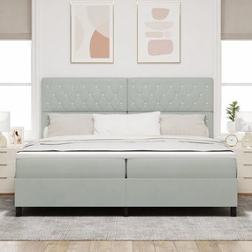 Boxspring Ágy Matraccal &amp; LED Fény Világosszürke 200x200 cm Bársony