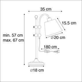 Klasszikus asztali lámpa bronz fehér árnyékolóval - Ashley