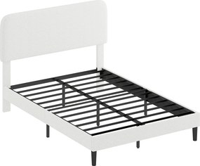 HOMCOM Ágy 140x200 cm Ágykeret állítható kárpitozott teddy fleece fejtámlával, fehér