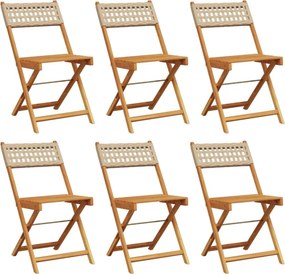 vidaXL 6 db bézs polyrattan és tömör fa összecsukható kerti szék