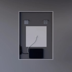 Álló fürdőszobai LED tükör 50x70cm | Páramentesítő funkció - Óra - Fényerő és színhőmérséklet szabályozás | Welland Luxury-Line G770