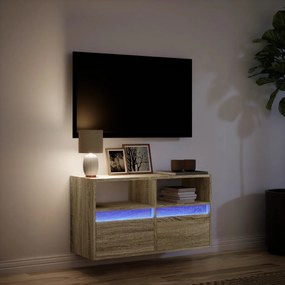 sonoma tölgy színű fali TV-szekrény LED-ekkel 80x31x45 cm