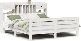 vidaXL fehér tömör fenyőfa könyvespolcos ágy matrac nélkül 180x200 cm