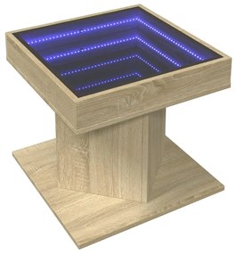 sonoma tölgy szerelt fa dohányzóasztal LED-del 50 x 50 x 45 cm