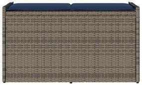 Szürke polyrattan kültéri tárolópad párnával 100 cm