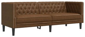 3 részes barna művelúr Chesterfield kanapégarnitúra