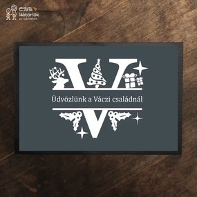 Monogramos karácsonyi mintás - egyedi neves lábtörlő (Válassz szállítási opciót: Extra szállítást kérek (7 munkanapon belül), Válassz méretet: 75*55 c