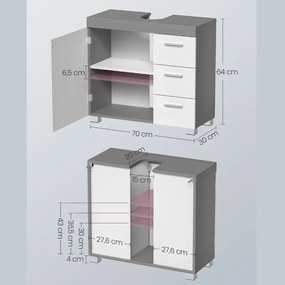 IVY mosdó alatti szekrény, 30x70x64 cm, fehér/szürke Vasagle
