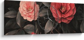 Kép - Vörös virágok sötét háttér előtt (órával) (90x30 cm)