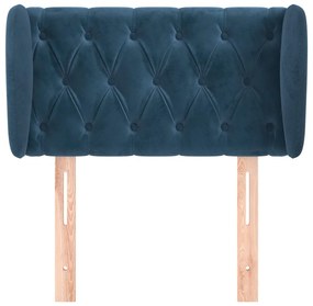 sötétkék bársony fejtámla szárnyakkal 83x23x78/88 cm
