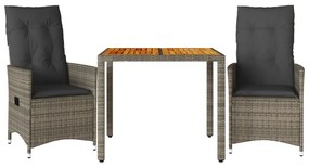 vidaXL 3 részes szürke polyrattan bisztrógarnitúra párnákkal