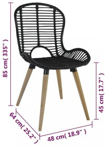 4 db fekete természetes rattan étkezőszék