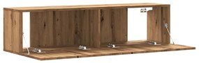 kézműves tölgy színű szerelt fa fali TV-szekrény 120x30x30 cm