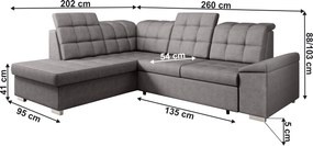 Kinyitható ülőgarnitúra, barnásszürke, balos, OREO ROH