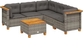 vidaXL 6 részes szürke polyrattan kerti ülőgarnitúra párnákkal