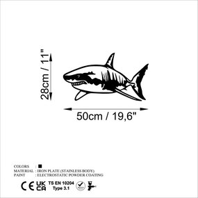 Shark fém fali dekoráció, 50×28 cm