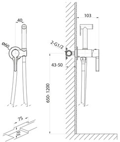 Sapho-Zuhanyzós bidécsap rejtett beépítéshez ICONIC matt fekete