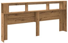 kézműves tölgyszínű szerelt fa LED-es fejtámla 220x18,5x103,5cm