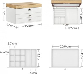 Ékszerdoboz 3 emeletes, 2 fiókkal, fehér 25x18x14cm