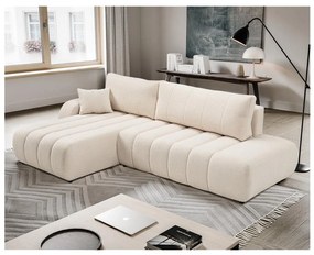 L-alakú, bal oldali, tárolós, bézs DESIO sarokkanapé, ággyá nyitható