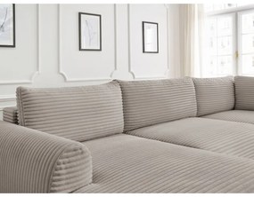 Világosszürkés bézs kordbársony kinyitható sarokkanapé (bal oldali-U alakú) Lucien – Bobochic Paris