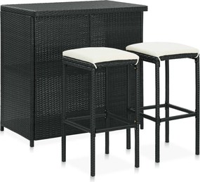 vidaXL 3 részes fekete polyrattan bárszett