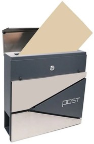 Postafiók 371 x 362 x 105 mm, cink + rozsdamentesacél, újságnyílással