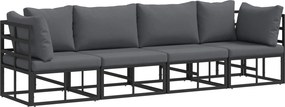 vidaXL Kerti Kanapé Szett 4 pcs Fekete Fém