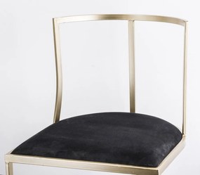 Design bronzos fém támlás szék fekete bársonyszövet huzattal 80x48x50cm