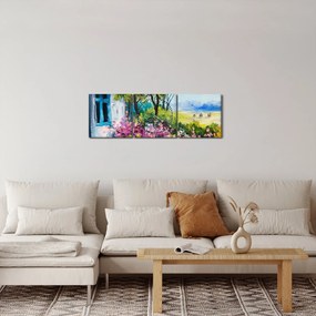 Kép a ház előtti kertről, olajfestmény (órával) (90x30 cm)