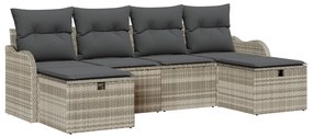 6 Darabos Kerti Sofa Készlet Párnákkal Világosszürke Poli Rattan, 2 Személyes Kerti Sofa Tárolóval &amp; Párnákkal Világosszürke Poli Rattan