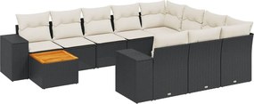 vidaXL 11 részes fekete polyrattan kerti ülőgarnitúra párnákkal