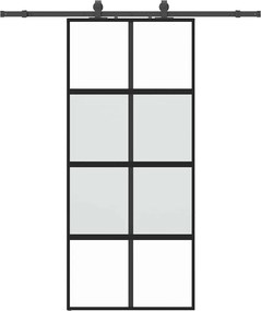 vidaXL fekete edzett üveg tolóajtó fémszerelék szettel 90x205 cm