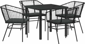 vidaXL Kert étkező szett 5 pcs Fekete polirattan