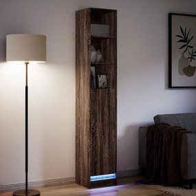 barna tölgy szerelt fa tálalószekrény LED-del 36x32,5x200 cm