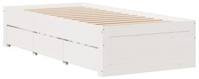 fehér tömör fenyőfa fiókos ágykeret matrac nélkül 75 x 190 cm