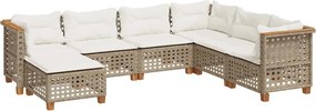 vidaXL 7 részes bézs polyrattan kerti ülőgarnitúra párnákkal