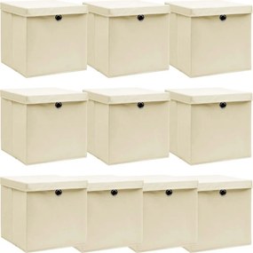 vidaXL 10 db krémszínű szövet tárolódoboz fedéllel 32 x 32 x 32 cm