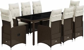 vidaXL 9 részes barna polyrattan kerti bisztrógarnitúra párnákkal